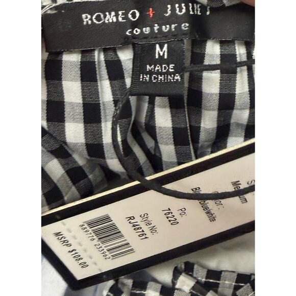 Romeo + Juliet Couture Ruffle Off Shoulder Top Gingham Stripe Tiered Blouse M - Picture 6 of 9